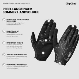 GripGrab Rebel MTB Gloves Summer Cycling Gloves Long Finger Gravel Bike Mountain Bike Cycling Gloves Unpadded