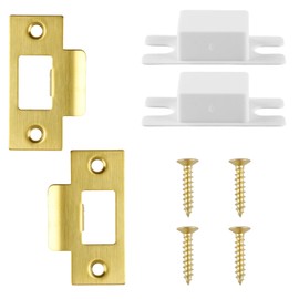 Tabanzhe 2PCS Stainless Steel Door Strike Plate-Door Latch Strike Plate with Dust Box and Matching Screws Replacement Door Latch Reinforcement Plates for Wood Metal Door Jamb Door Latches(Gold)