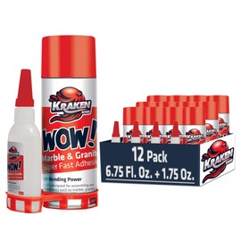 Kraken Bond Wow Marble & Granite CA Glue with Activator - (12x6.75 fl.oz) CA Glue Activator, (12x1.75 oz) CA Glue for Stone, Marble, Ceramic and Metal, Strong Super Glue with Accelerator, 12 Pack