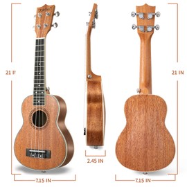 Everjoys Soprano Ukulele Starter Kit - Professional 21 inch Mahogany ukulele w/Free Online Lesson Case Strap Digital Tuner Aquila Strings Ukalalee Yukalalee (Lifgt Mahogany)