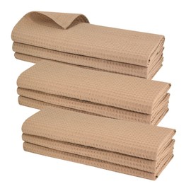 Gariella - Set of 9 Tea Towels / Light Brown / 100% Cotton / with Hanger / 70 x 50 cm / Waffle Pique / Catering Quality / Kitchen Towel / Cleaning Cloth / Waffle Pattern / Absorbent / Robust
