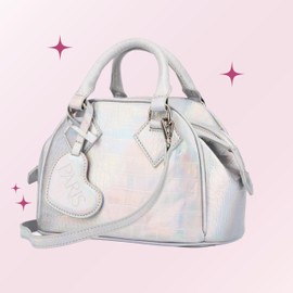 Paris Hilton Gene Croc Mini Tote Purse with Removable Strap Heart Tag Metallic Silver