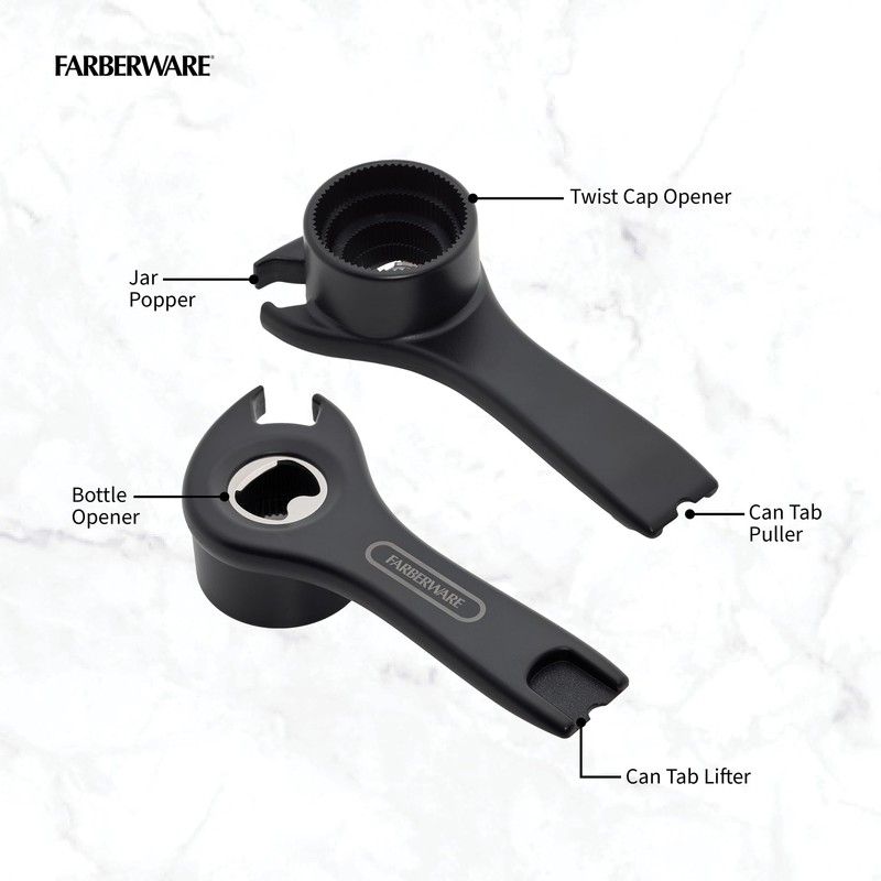 Farberware Professional 5-in-1 Multi-Opener Tool, Ergonomic Handle, Durable Metal and