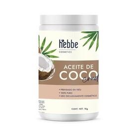 HEBBE Aceite de Coco Crudo 1 kg | Prensado en Frío 100% Puro | Hidratante Piel y Cabello | Anti Frizz y Brillo | Uso Cosmético
