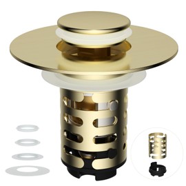iFealClear Upgraded 4-in-1 Bathroom Sink Drain Strainer, Universal Pop Up Sink Stopper with 2-Layer Detachable Hair Catcher Filter Basket, Drain Stopper Fit 1.1"-2.36" US Basin, Brushed Gold
