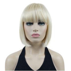 Lydell 8" Straight Short Bob Hair Flat Bangs Cute Central Dot Skin Top Heat Resistant Synthetic Wigs (613 Blonde)