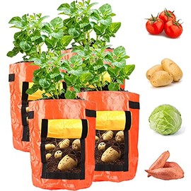 4 Pack 7 Gallon Potato Grow Bags, Aeration Fabric Pots Heavy Duty Thickened Plant Grow Bags Garden Vegetables Planting Bags with Access Flap and Handles for Potato Tomato Fruits Flower