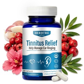 Vitamin Tinnitus Relief Supplement, Tinnitus Relief for Ringing Ears, Natural Herbal Formula for Ear Health, Hearing Loss, Buzzing, Clicking Ear Noise Reduction,120 Vegan Capsules