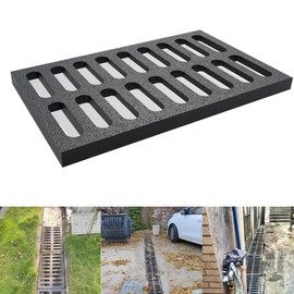 Cast Iron Drain Grate, 12 * 20in Outdoor Drain Cover, B125 Class Ductile Iron Channel Drainage Grates, Heavy Duty Sewer Grate,Black Rectangle Drain Grate for Yard,Driveway,Concrete Floor.