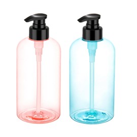 Bynccea 2 Pack Empty Plastic Pump Bottles Dispenser 16 oz / 500 ml Refillable Shampoo Bottles with Pumps Cylinder Shampoo Lotion Hand Pump Bottle Liquid Container for Bathroom Shampoo and Body Wash