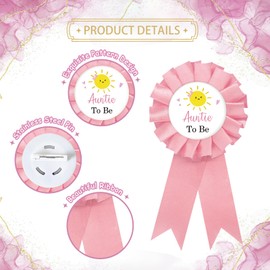 Sunshine Auntie To Be Tinplate Badge Pin, Sun Best Aunt Ever Button Pin for Women, Sunshine Gender Reveal Button, Pink Rosette Auntie To Be Award Ribbon, Bohu Sun Baby Shower Party Decoration