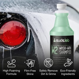 Suds Lab W2 Car Wash plus Wax Shampoo, Gentle Auto Shampoo that Cleans, Restores Shine, and Protects - 32 oz