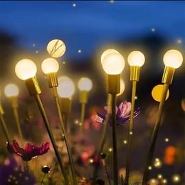 JIANSHELU Solar Garden Lights, Outdoor Decorations Lights, Solar Swaying Lights, Firefly Lights for Patio Pathway Outdoor Decor, Big Bulb Solar Swaying Lights (Warm White, 2)