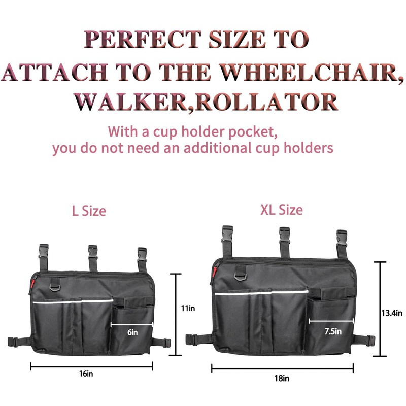 TONINT Large Walker Bag with Water Cup Holder,Walker Basket,Walker Accessories,Walker