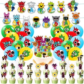 46 Pcs Rhythm Box Birthday Decorations, Cartoon Theme Party Supplies for Kids Boys Girls, Include Happy Birthday Banner, 25Cake Topper, 20Balloons