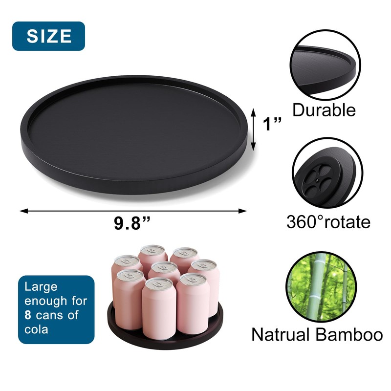 VERTORGAN Lazy Susan Organizer for Kitchen,Bamboo Turntable for Cabinet,Pantry,Vanity,Middle（Black）
