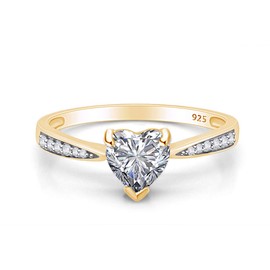 AFFY Heart & Round White Cubic Zirconia Solitaire Heart Promise Ring 14k Yellow Gold Over Sterling Silver Gift For Her Ring Size-4.5