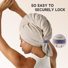 Umisleep Umisleep 100% Microfiber Hair Towel, 41" x 22" Super Absorbent Hair Care Towel, Ultra Soft Hair Towel Wrap with Elastic Loop, Large Curly Hair Towel for Women Long, Thick Hair, Camel