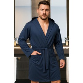 Ludor Mens Microfibre Compact Space Saving Bathrobe Travel Gym Swimming Pool Ultralight Unisex Bathrobe, navy, L