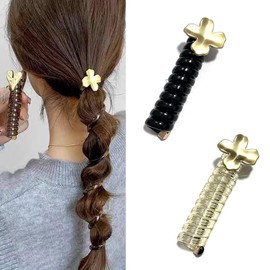HAPVITAL Ponytail Holder, Spiral Hair Tie, Elastic, Coil Pony Coil Up Wire Pony Hair Accessories Hair Accessories Phone Cord Spiral Hair Elastics for Women, Phone Cord Hair Elastic (Metallic Clover)
