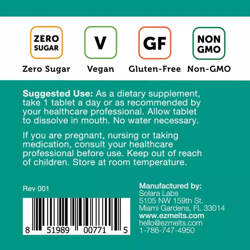 EZMelts Vitamin D3 +K2 dissolving tablets no water needed, 90