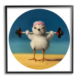 Stupell Industries Born Strong Little Chicken Bird Lifting Weights, Design by Lucia Heffernan