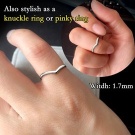 Silvora Chervon Ring for Ladies Size 7 High Polishing Solid Silver Band Wishbone Rings Stacking Slim Thin Finger Jewelry for Girlfriends