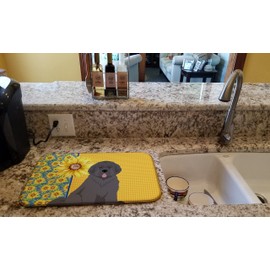 Caroline's Treasures WDK5446DDM Summer Sunflowers Grey Newfoundland Dish Drying Mat Absorbent Dish Drying Mat Pad for Kitchen Counter Dish Drainer Mat for Countertop, 14 x 21", Multicolor