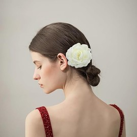 Peony Flower Brooches Pins Delicate Chiffon Rose Flower Brooch Classic for Party Dance Banquet for Women Ladies Lapel Pins Dress Suit Ceremony Clothes Accessories Jewelry Gifts 95mm (Beige)