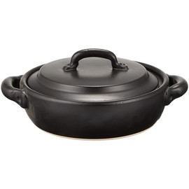 Saji Pottery 33-603 Earthenware Pot, Black, 5.5 inches (14 cm), Banko Ware Small Pot, Heat Resistant with Ears, Shallow Type