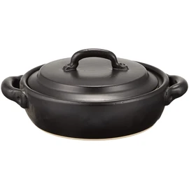 Saji Pottery 33-603 Earthenware Pot, Black, 5.5 inches (14 cm), Banko Ware Small Pot, Heat Resistant with Ears, Shallow Type