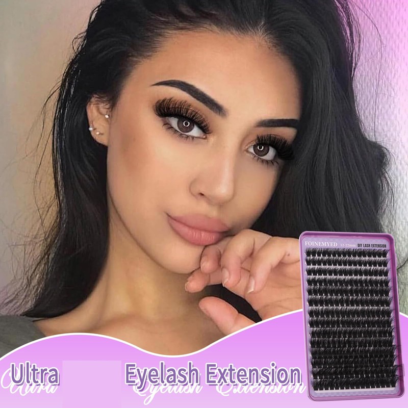 FOINEMYED Lash Clusters 100D Thick Lash Clusters 12-22mm Long Volume