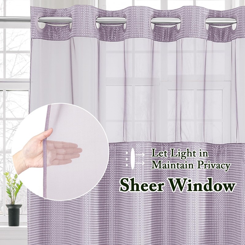 Gibelle No Hook Waffle Weave Shower Curtain with Snap-in Fabric