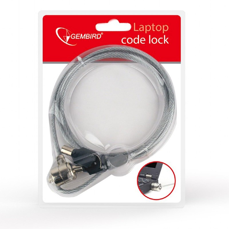 Gembird LK-K-01 1.8m Plata - Cable antirrobo ,Llave, Cloruro de