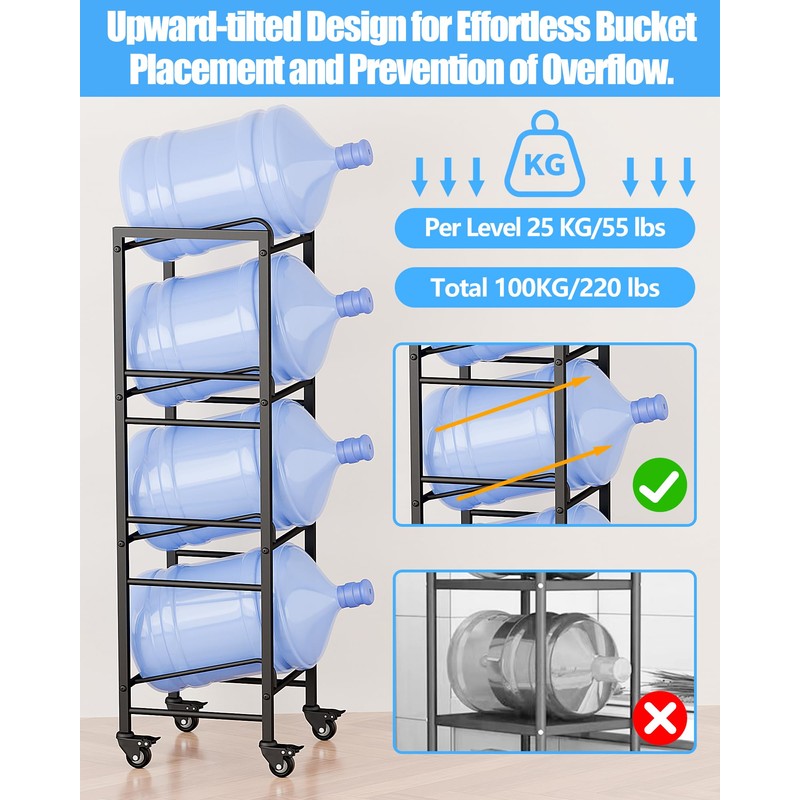 5 Gallon Water Jug Holder, Moveable 4 Tier Heavy Duty