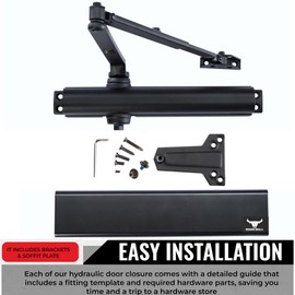 Heavy Duty Commercial Door Closer, DC8016 Automatic Door Closer | ANSI/BHMA A156.4 Grade 1 | UL Listed | Hydraulic Adjustable Size 1-6 Spring Closer