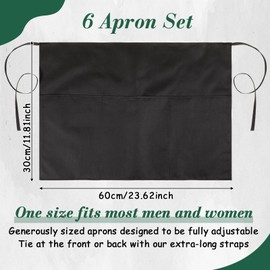 Geosar 6 Pieces Waist Apron Black Waiter Waitress Aprons with 3 Pockets Half Apron Black Chef Apron for Men and Women Kitchen Cooking Cleaning Painting Gardening Bistro Restaurant Catering