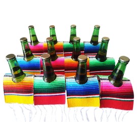 Yani's Gifts 12 Beer Poncho Mini Serapes for Cinco De Mayo, Day of the Dead or Any Mexican Party or Fiesta, Multicolor Ponchos for Beer 12 Pack, Tequila or Margarita Mix Bottles