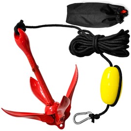 SUGOOE 3.3lbs Kayak Anchor, Folding Anchor with 24Ft Rope, Folding Grapnel Anchor Kit with Foldable Claw Kayak Fishing Accessories for Small Boats, Kayaks Jet Ski