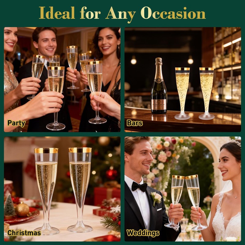 100 Pack Plastic Champagne Flutes,Champagne Glasses Disposable