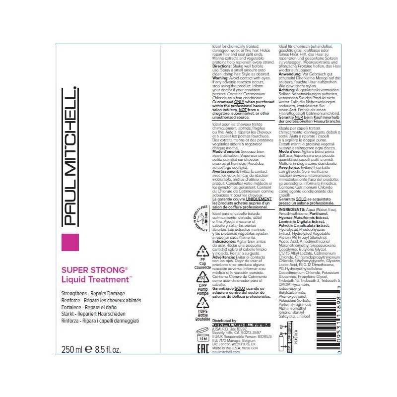 Paul Mitchell Super Strong Liquid Treatment, Tratamiento Líquido, Fortalece y