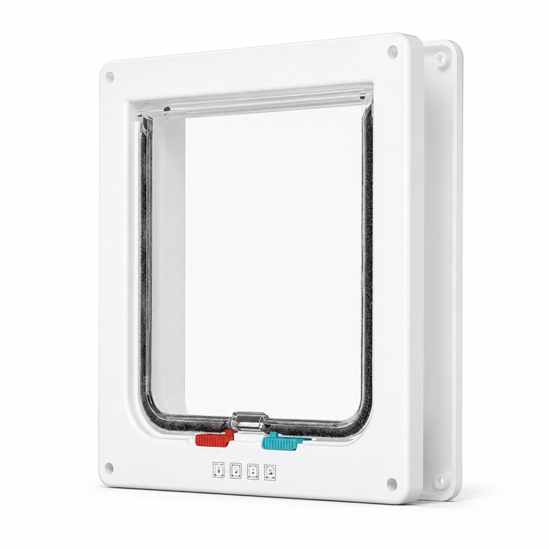 Cat Door with Clear Swing Flap & Brush Seal, 4-Way