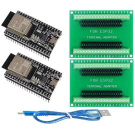 DUBEUYEW ESP32 ESP32-WROOM-32D ESP32 V4 Module 2.4GHz Dual-Mode WiFi+ Bluetooth Dual Cores Microcontroller Processor, with a Breakout Board (32D Combination Sets) (2 Sets)