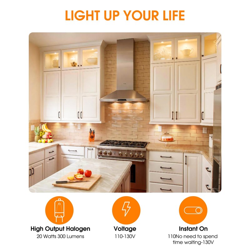 Flaspar G8 Halogen Light Bulbs, 20W G8 Bi-Pin Base Halogen
