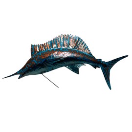 WorldBazzar XL Sailfish Marlin Sport Fish Metal Wall Art Trophy Nautical Coastal Boat Tropical Decor