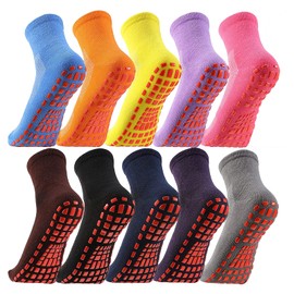 KisSealed 10 Pairs Non Slip Skid Socks with Grips, Women & Men Cushioned Sole Grip Socks for Hospital, Yoga, Pilates, Barre (10 Color)