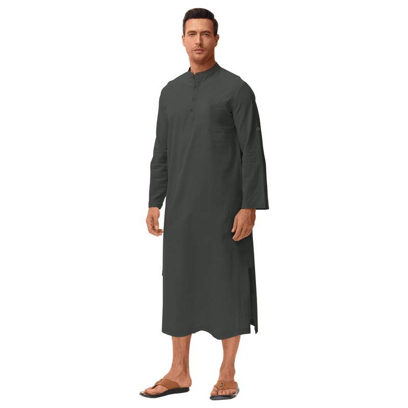 LVCBL Men's Kafta Neck Long Sleeve Kaftan Men's Long Button