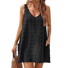 Bsubseach Traje de Baño Cover Up de Playa Vestido Sin Mangas Causal para Mujeres con Bolsillos Ropa de Verano Negro M