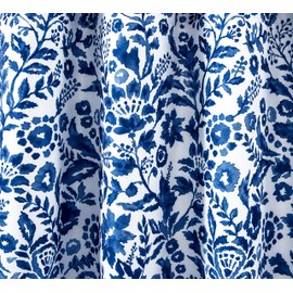 DriftAway Julia Watercolor Blooming Flower Floral Lined Thermal Insulated Window Curtain Valance Rod Pocket 52 Inch by 18 Inch Plus 2 Inch Header Navy 1 Pack