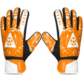 Jazzy Sports Youth Goalie Gloves with Double Wrist Protection, Non-Slip Latex Material, Adult Soccer Goalkeeper Gloves (Orange, Size 8 Suitable for Size M-L Adult)